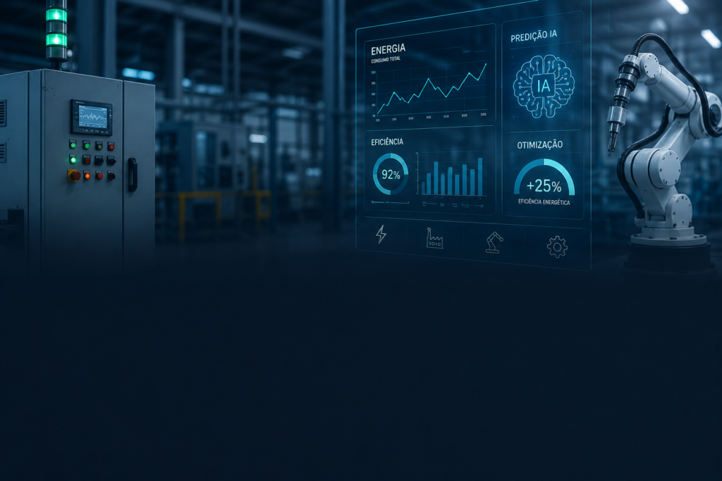 Inteligência artificial aplicada ao gerenciamento de energia industrial com monitoramento inteligente, análise de consumo elétrico e automação para eficiência energética.