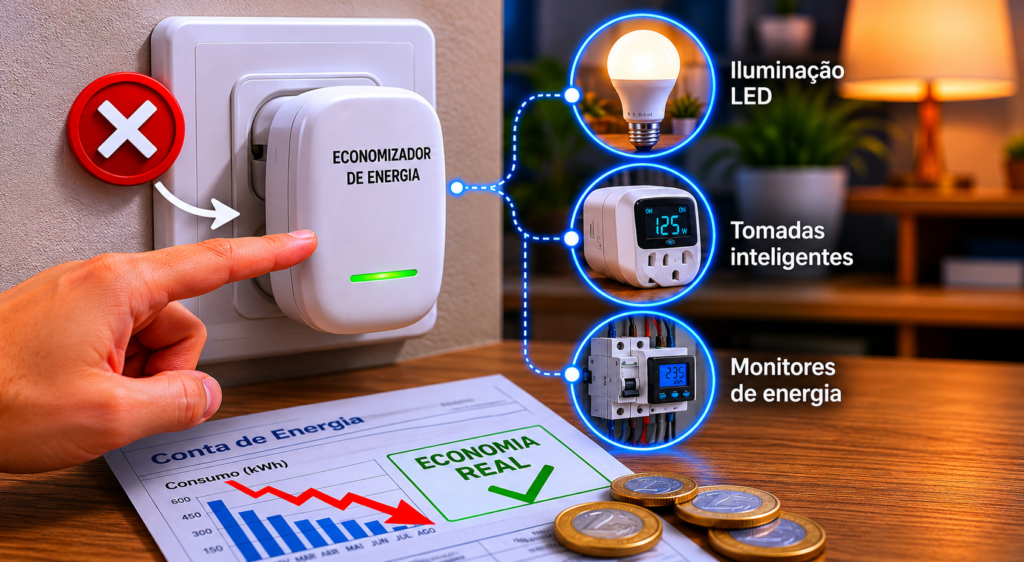 Economizadores de tomada prometendo reduzir o consumo de energia elétrica